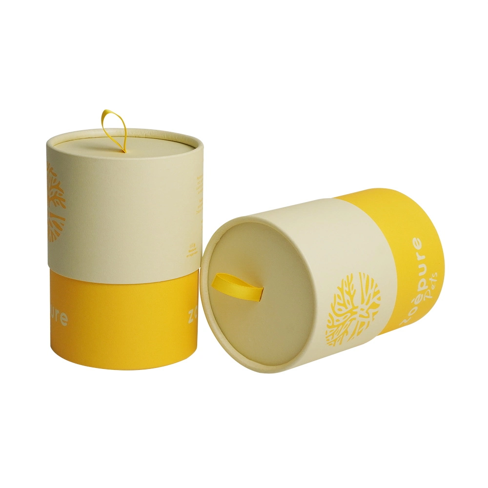 Firstsail 100% Recycled Yellow Kraft Material Candle Push up Paper Tube Packaging Seasoning Food Tea Coffee Powder Cylinder Box with Ribbon