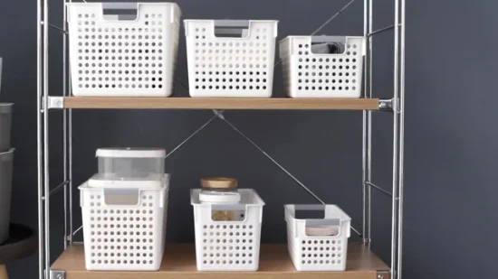 Uru Spot Supply Kitchen New Products Portátil Empilhável Cesta de Armazenamento de Plástico Doméstico de Alta Resistência com Alças