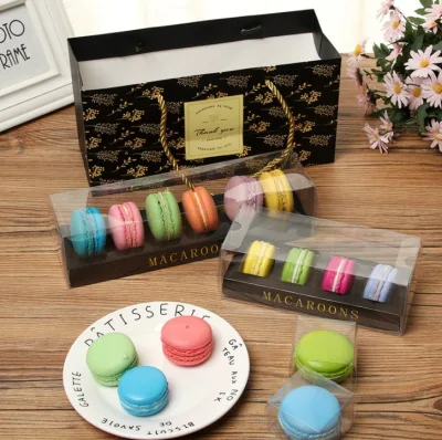 Caixa de embalagem de macaron com 6 peças caixa de papel de sucção de plástico transparente e caixa de papel de macaron tipo gaveta