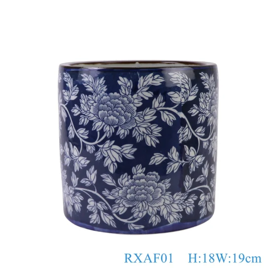 Azul e branco cor vermelha porcelana vitrificada peônia padrão de flores felicidade letras vasos diferentes padrões suporte de caneta de cerâmica
